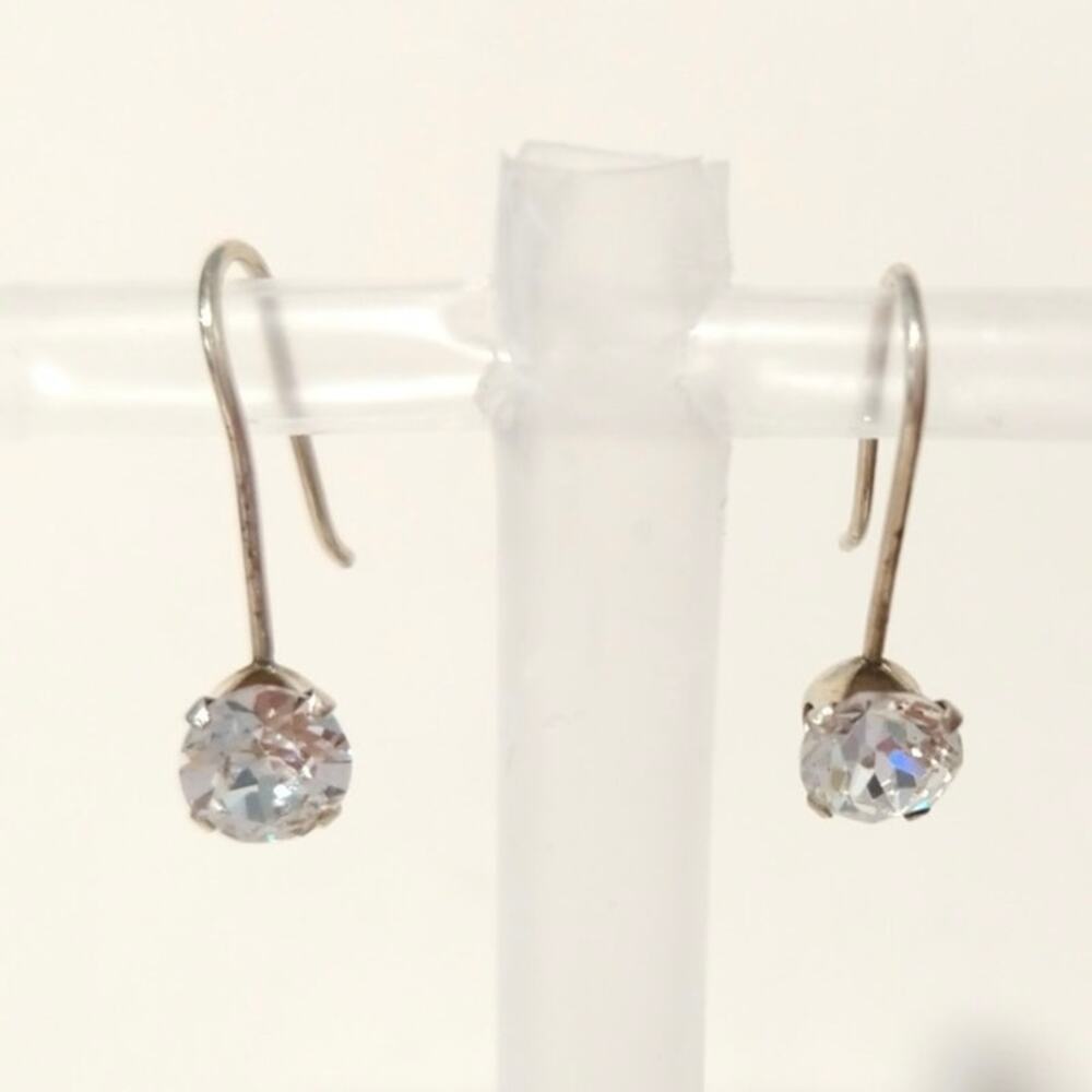 925 Sterling Silver Dangle Drop Earrings Hook Round Cut Rhinestone Signed S Lot